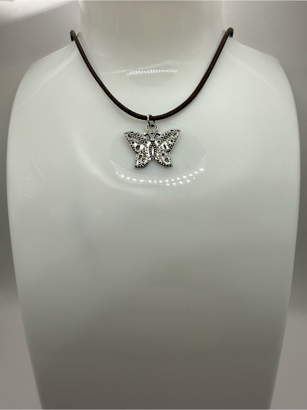 Women's Silver -Tone Filigree Butterfly Necklace Pendant with Adjustable Closure